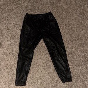 Black Jogger Leather Pants fleece inside